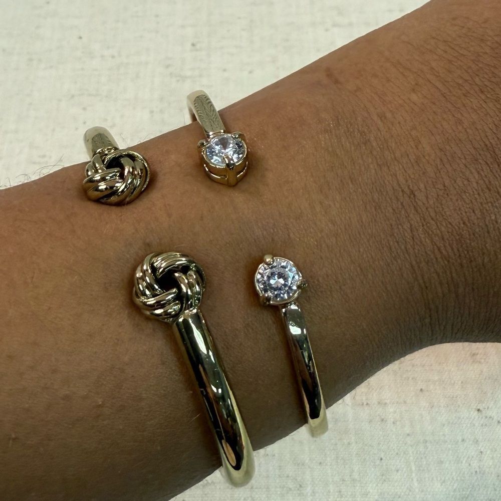 Gold and Crystal Open Cuff Bracelet Set